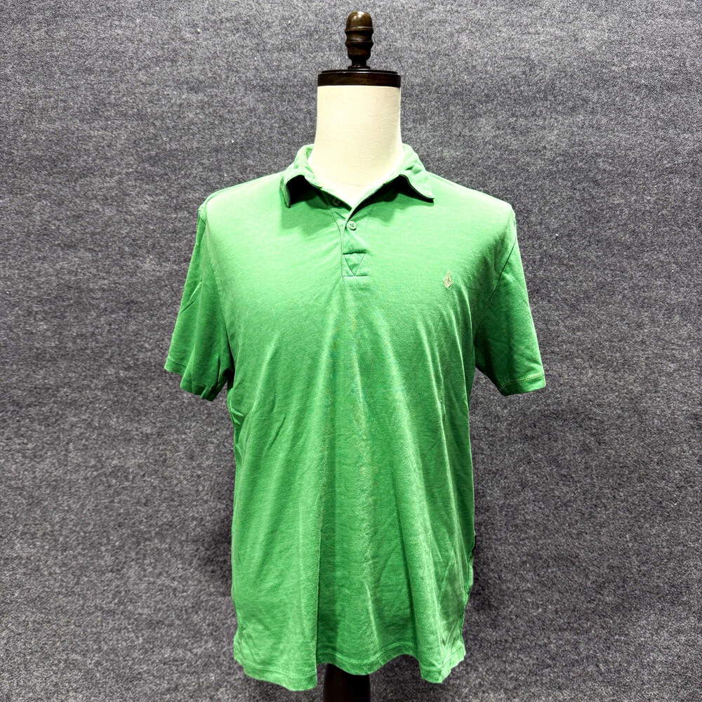 Volcom Mens Large Green Polo Shirt Short Sleeve Casual Skate Surf